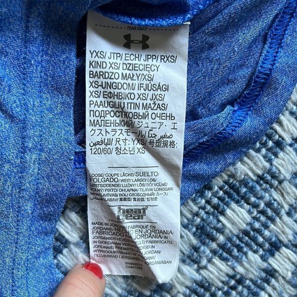 Under Armour YXS Blue Heather Short Sleeve Heat Gear Tee Shirt - Picture 4 of 6